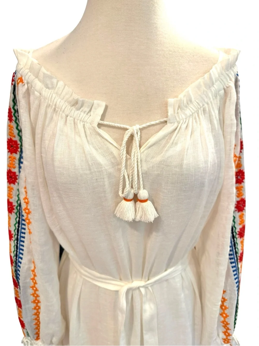 Tory Burch Embroidered Peasant Maxi Dress Cover-up On or Off Shoulder Small